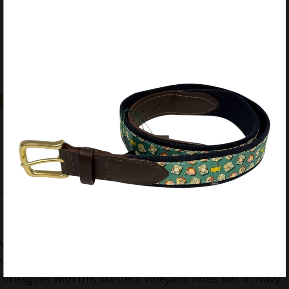 Masters Edition Vineyard Vines Green and Brown Belt with Gold Buckle